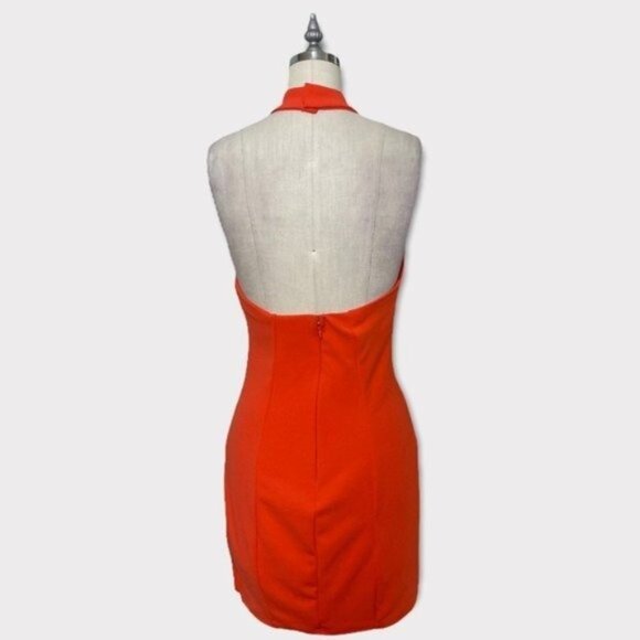 Lulu’s Mini Halter Bodycon Dress Red Orange Large - Picture 7 of 12